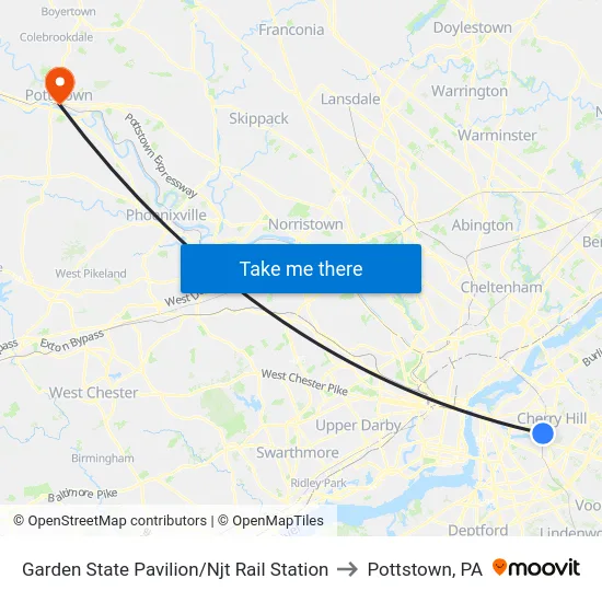 Garden State Pavilion/Njt Rail Station to Pottstown, PA map
