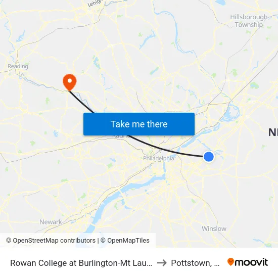 Rowan College at Burlington-Mt Laurel to Pottstown, PA map
