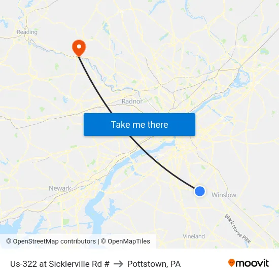 Us-322 at Sicklerville Rd # to Pottstown, PA map