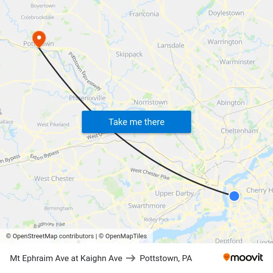 Mt Ephraim Ave at Kaighn Ave to Pottstown, PA map