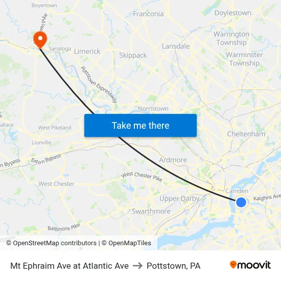 Mt Ephraim Ave at Atlantic Ave to Pottstown, PA map