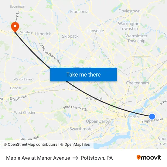 Maple Ave at Manor Avenue to Pottstown, PA map