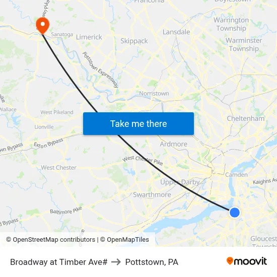 Broadway at Timber Ave# to Pottstown, PA map