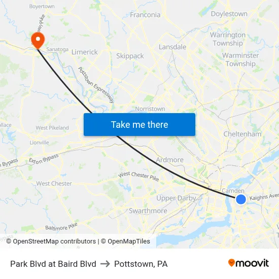Park Blvd at Baird Blvd to Pottstown, PA map