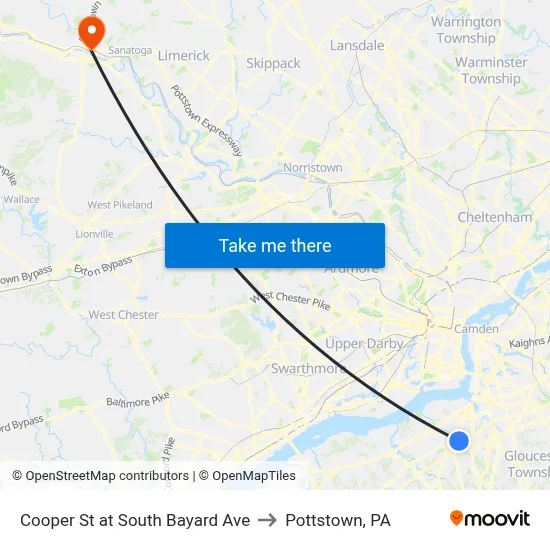 Cooper St at South Bayard Ave to Pottstown, PA map