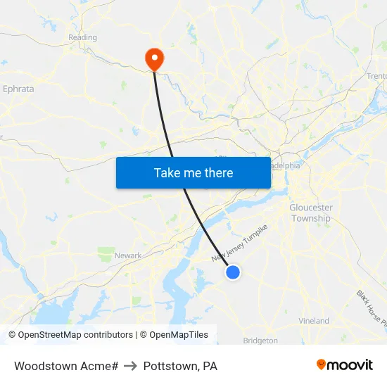 Woodstown Acme# to Pottstown, PA map