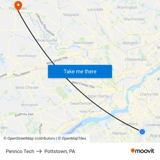 Pennco Tech to Pottstown, PA map