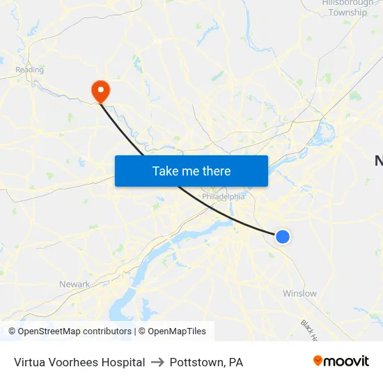 Virtua Voorhees Hospital to Pottstown, PA map