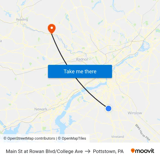 Main St at Rowan Blvd/College Ave to Pottstown, PA map