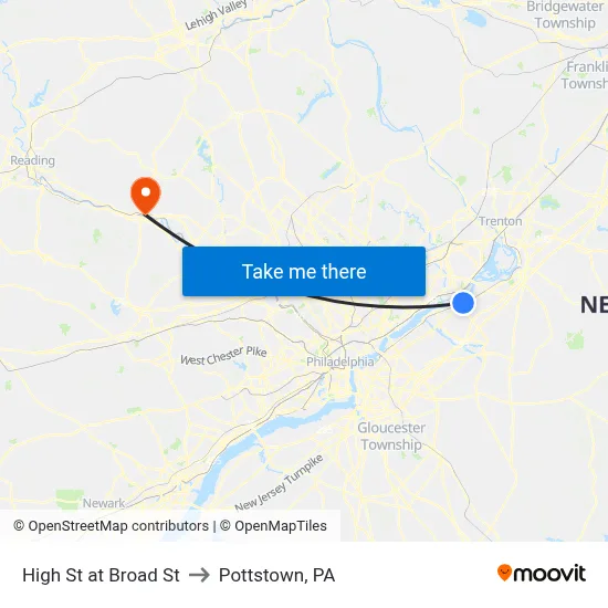High St at Broad St to Pottstown, PA map