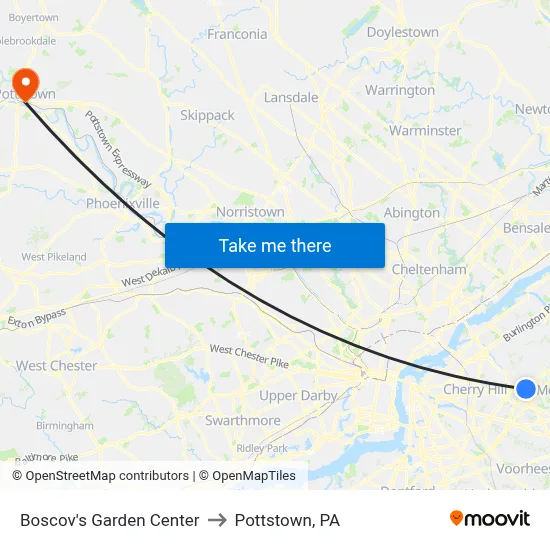 Boscov's Garden Center to Pottstown, PA map
