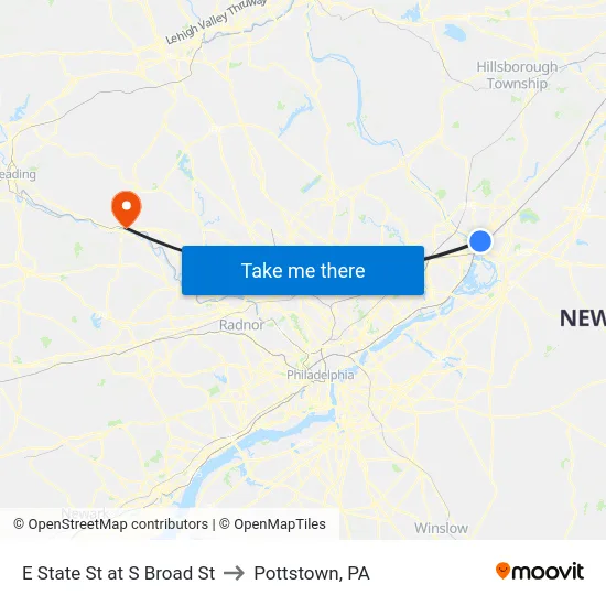 E State St at S Broad St to Pottstown, PA map