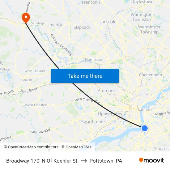 Broadway 170' N Of Koehler St. to Pottstown, PA map