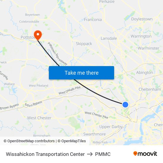 Wissahickon Transportation Center to PMMC map