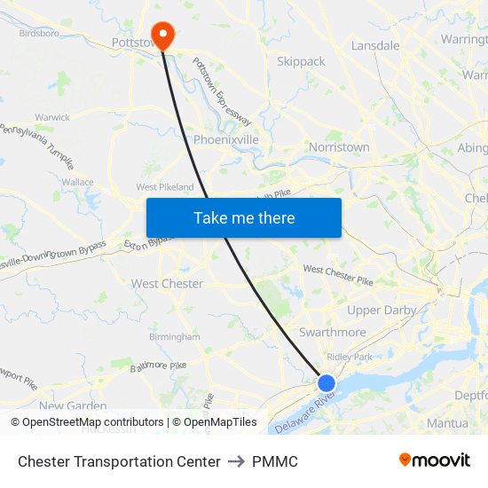 Chester Transportation Center to PMMC map