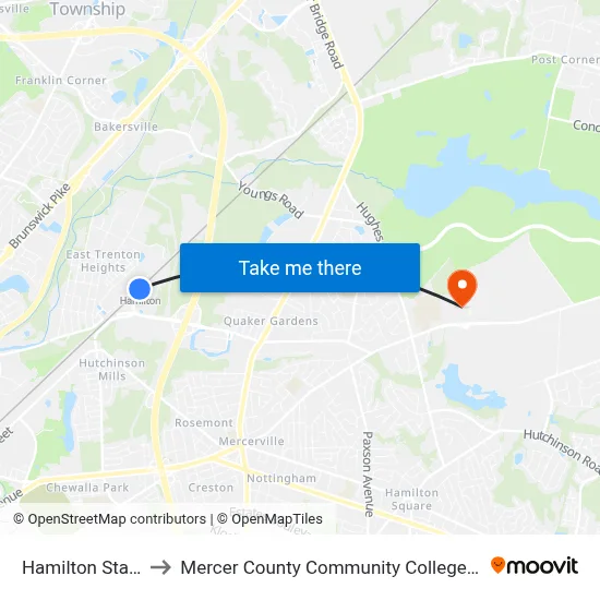 Hamilton Station to Mercer County Community College Library map