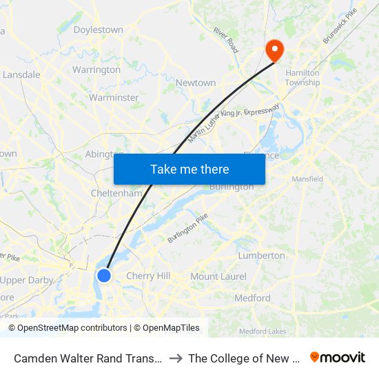 Camden Walter Rand Trans Center to The College of New Jersey map