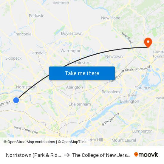 Norristown (Park & Ride) to The College of New Jersey map