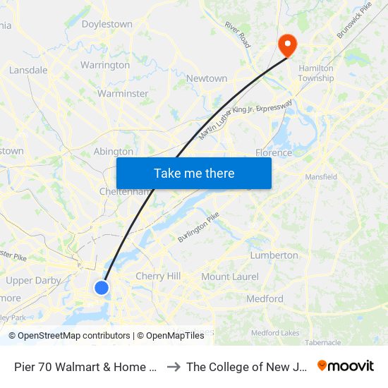 Pier 70 Walmart & Home Depot to The College of New Jersey map