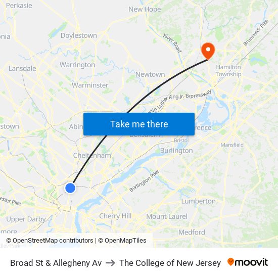 Broad St & Allegheny Av to The College of New Jersey map