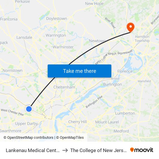 Lankenau Medical Center to The College of New Jersey map