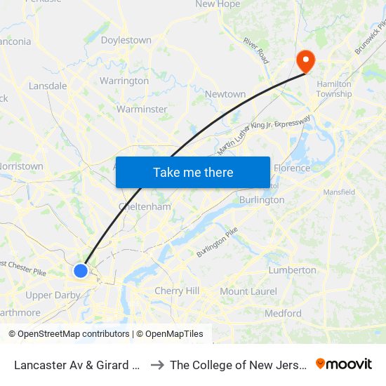 Lancaster Av & Girard Av to The College of New Jersey map