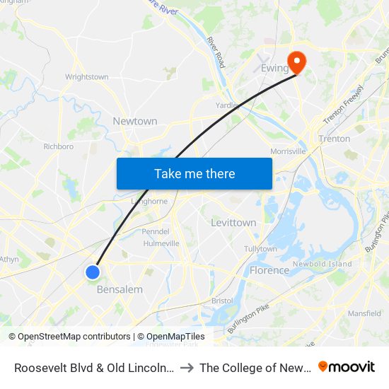 Roosevelt Blvd & Old Lincoln Hwy - FS to The College of New Jersey map