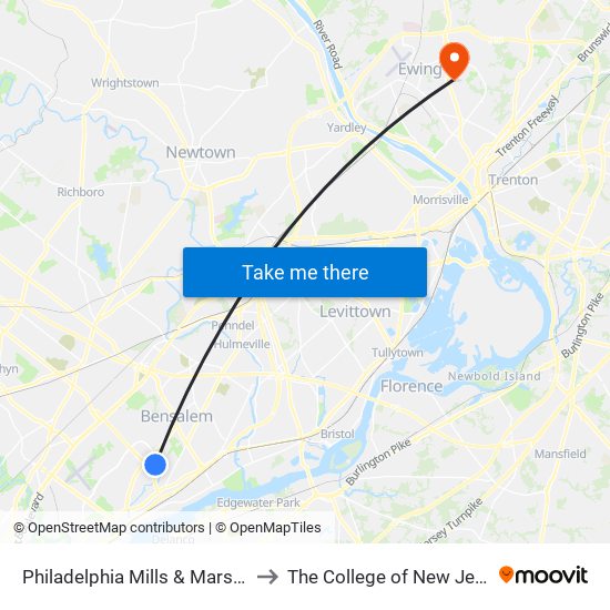 Philadelphia Mills & Marshalls to The College of New Jersey map