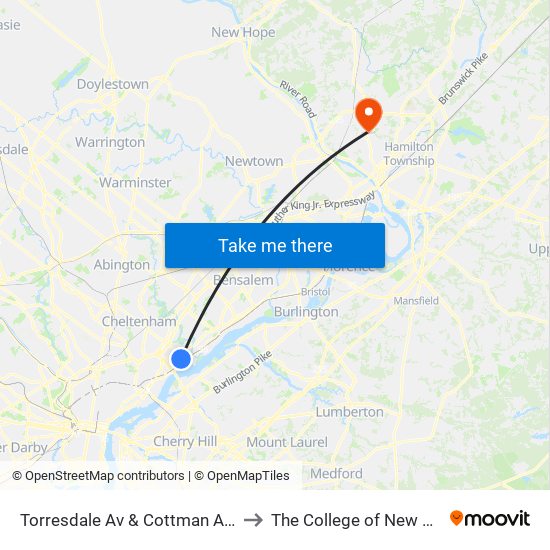 Torresdale Av & Cottman Av Loop to The College of New Jersey map