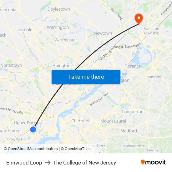 Elmwood Loop to The College of New Jersey map