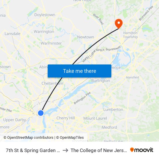 7th St & Spring Garden St to The College of New Jersey map
