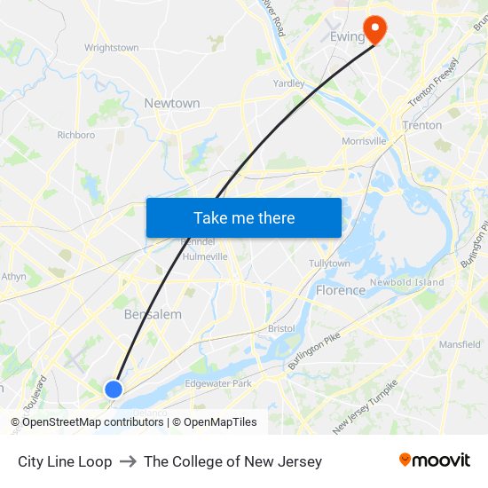 City Line Loop to The College of New Jersey map
