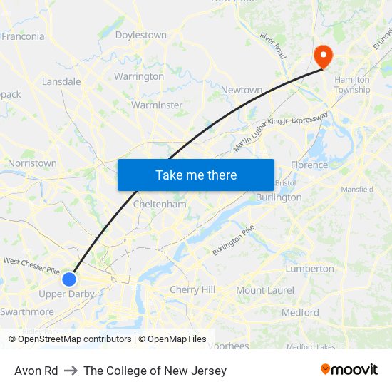 Avon Rd to The College of New Jersey map