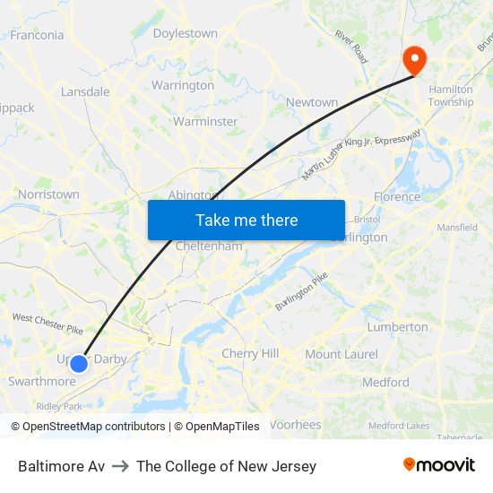 Baltimore Av to The College of New Jersey map
