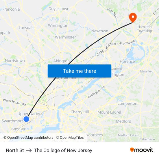 North St to The College of New Jersey map