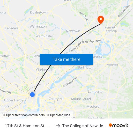 17th St & Hamilton St - Mbns to The College of New Jersey map