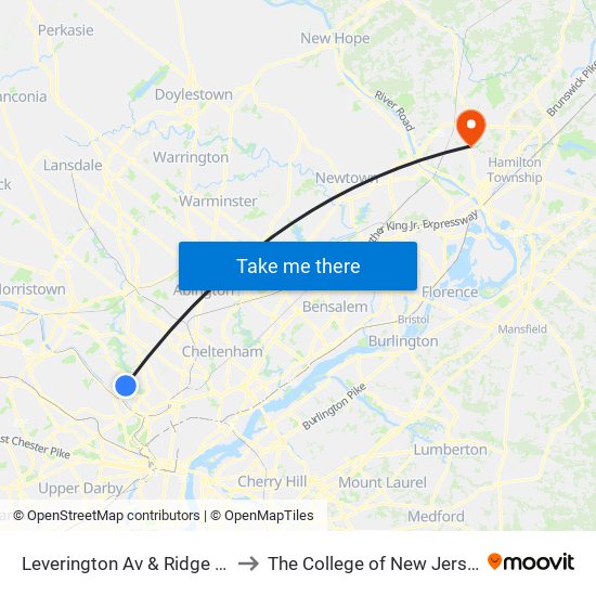 Leverington Av & Ridge Av to The College of New Jersey map