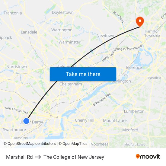 Marshall Rd to The College of New Jersey map