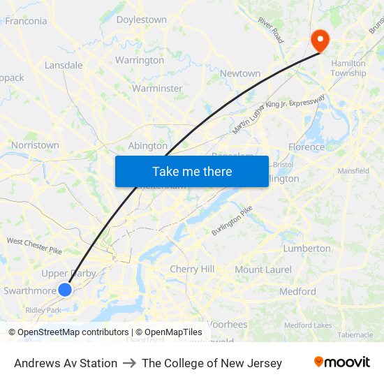 Andrews Av Station to The College of New Jersey map