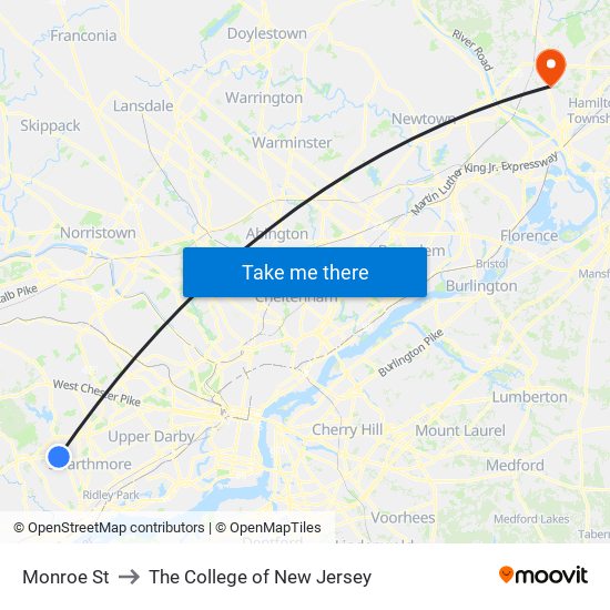 Monroe St to The College of New Jersey map