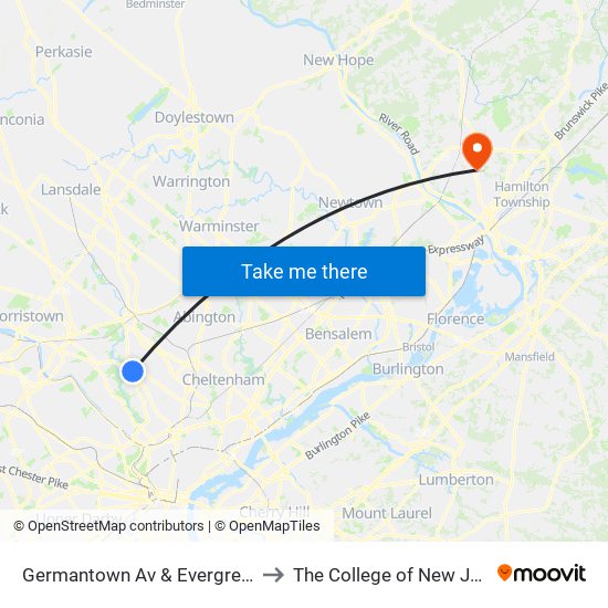Germantown Av & Evergreen Av to The College of New Jersey map
