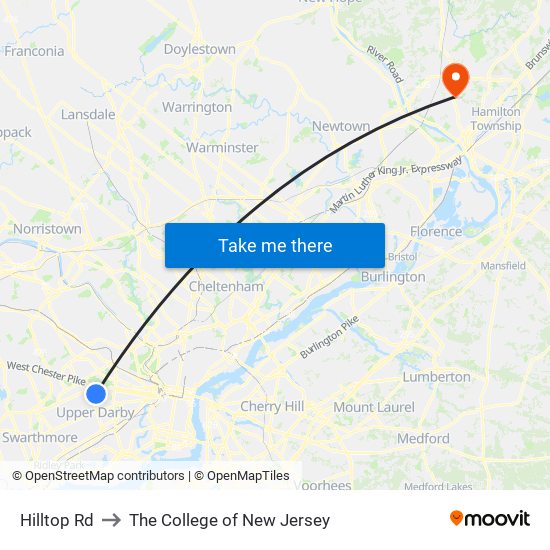 Hilltop Rd to The College of New Jersey map