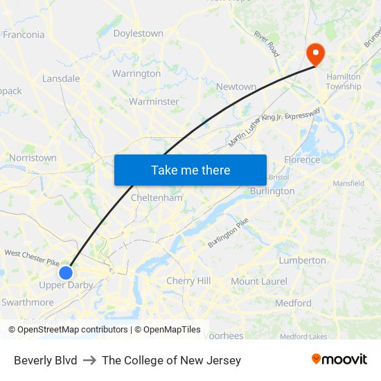 Beverly Blvd to The College of New Jersey map