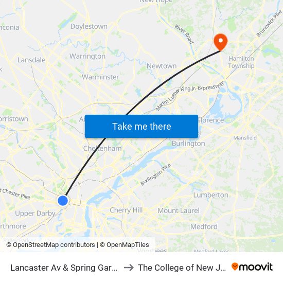 Lancaster Av & Spring Garden St to The College of New Jersey map
