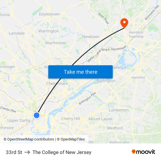 33rd St to The College of New Jersey map