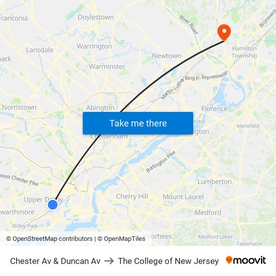Chester Av & Duncan Av to The College of New Jersey map