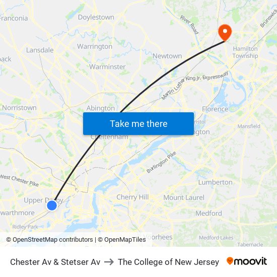 Chester Av & Stetser Av to The College of New Jersey map