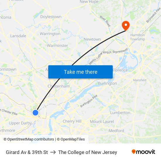 Girard Av & 39th St to The College of New Jersey map