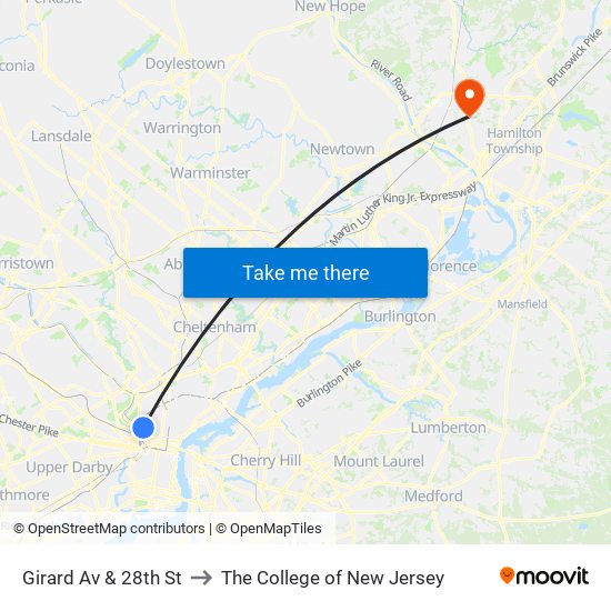 Girard Av & 28th St to The College of New Jersey map