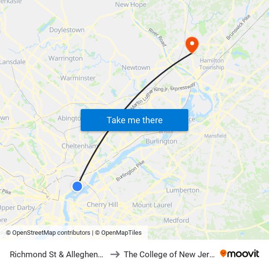 Richmond St & Allegheny Av to The College of New Jersey map